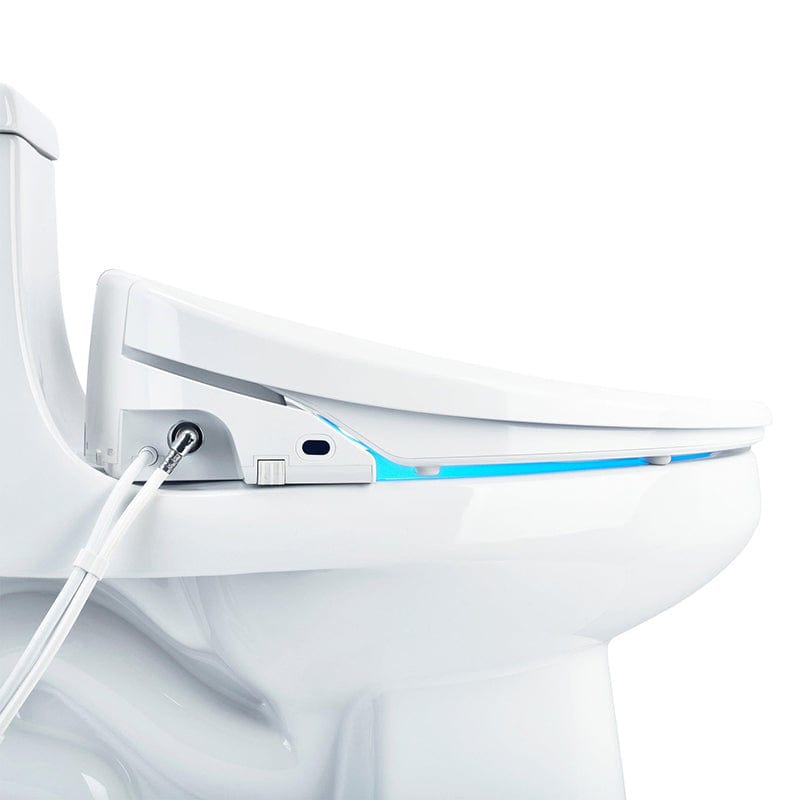 Side view of Brondell Swash 1400 Luxury Bidet Toilet Seat in white, highlighting its sleek design and modern features.