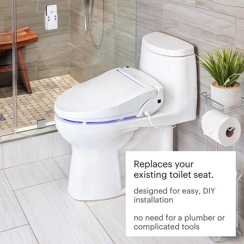 Brondell Swash BL97 Bidet Toilet Seat with easy install, shown in modern bathroom setting for convenient DIY home upgrade.