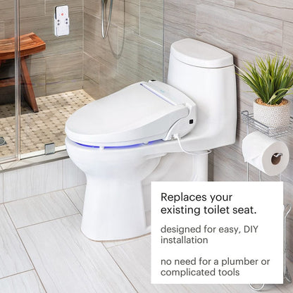 Brondell Swash BL97 Bidet Toilet Seat with easy install, shown in modern bathroom setting for convenient DIY home upgrade.