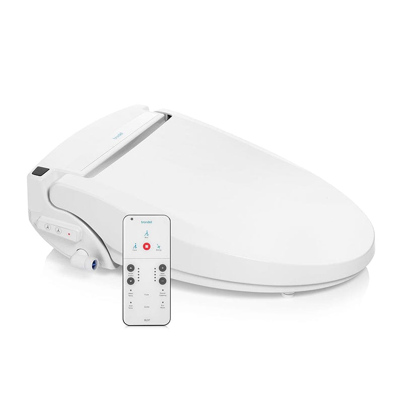 Brondell Swash BL97 bidet toilet seat with remote control, featuring a sleek design and advanced cleaning functions.