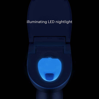 Brondell Swash BL97 Bidet Toilet Seat with LED nightlight, illuminating bathroom feature.