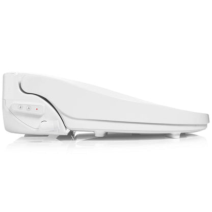 Side view of the Brondell Swash BL97 bidet toilet seat showcasing sleek design and control panel features.