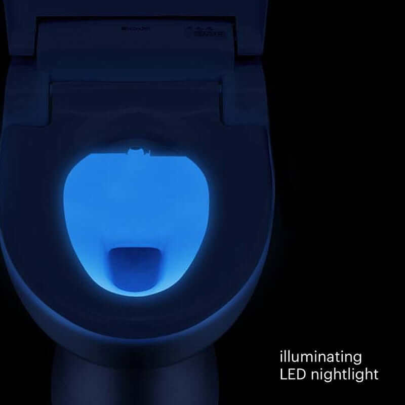Brondell Swash Bidet Toilet Seat DR801 with LED nightlight feature glowing in the dark.