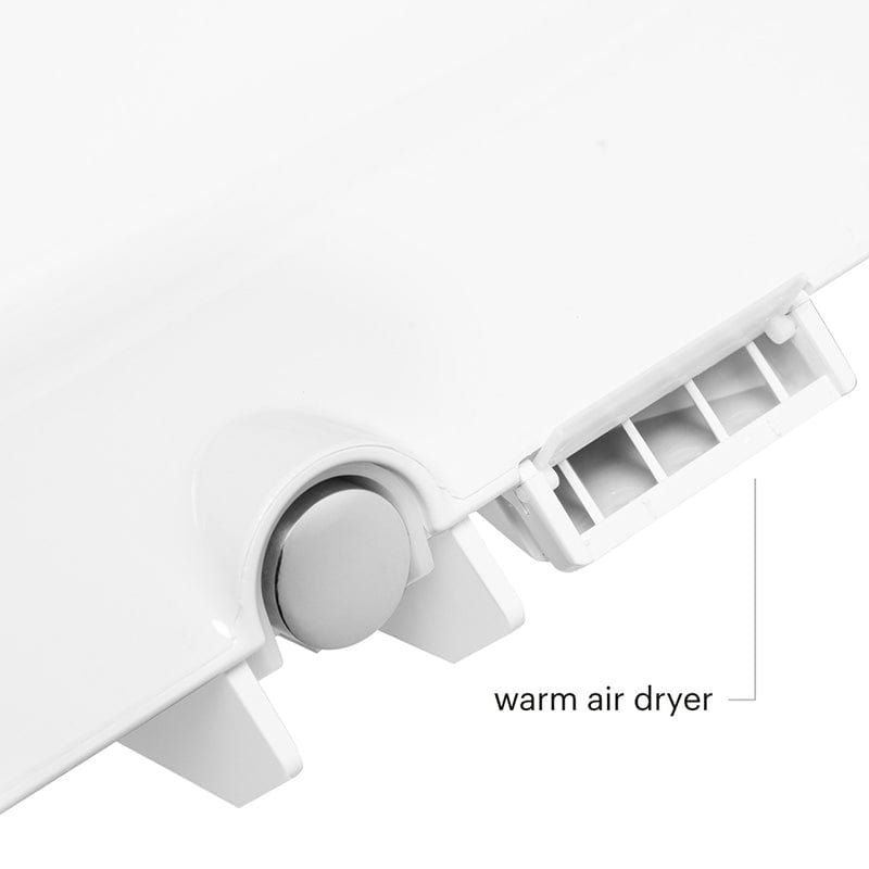 Close-up of Brondell Swash DR802 bidet seat showing warm air dryer feature.