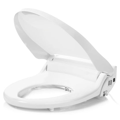 Brondell Swash DR802 Bidet Toilet Seat with lid open, white color.