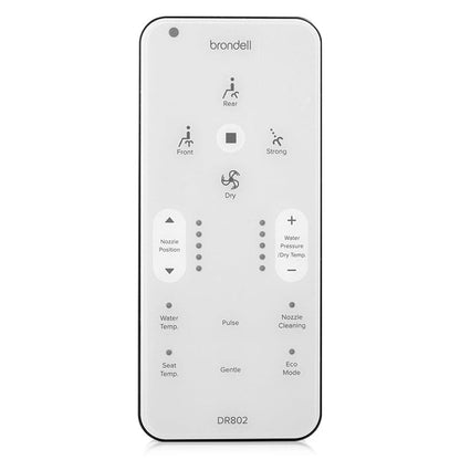 Brondell Swash DR802 Bidet Toilet Seat remote control with multiple function buttons for customizable settings.