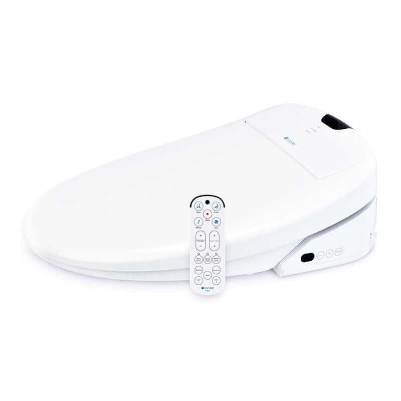 Brondell Swash 1400 Luxury Bidet Seat with remote, featuring dual nozzles, heated seat, warm air dryer, and LED nightlight.