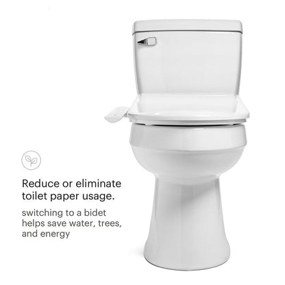 Brondell Swash Thinline T22 Bidet Toilet Seat promoting eco-friendly benefits with messaging on reducing toilet paper usage.