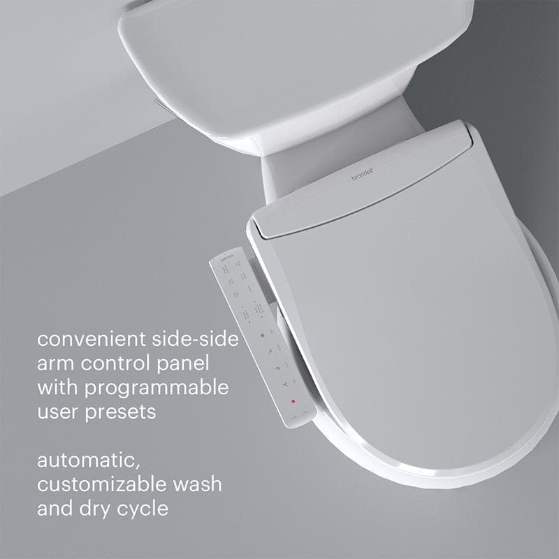 Brondell Swash Thinline T22 Bidet Toilet Seat with side-arm control panel and customizable wash and dry cycles.