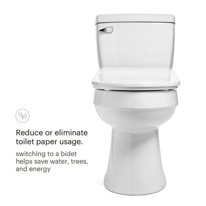 Brondell Swash Thinline T44 bidet toilet seat promoting reduced toilet paper usage for sustainability.