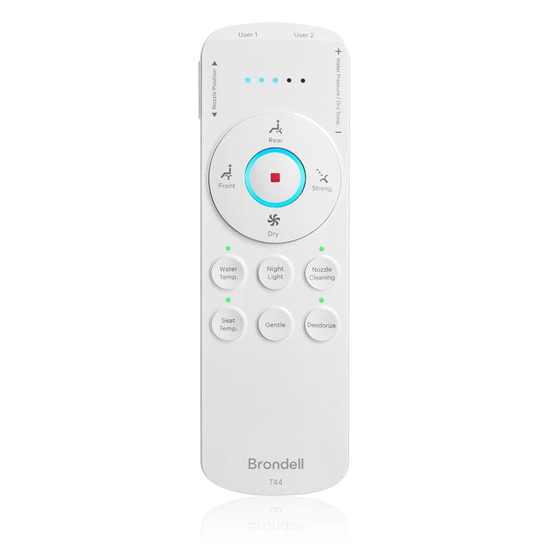 Remote control for Brondell Swash Thinline T44 bidet toilet seat, showing various function buttons for user comfort.