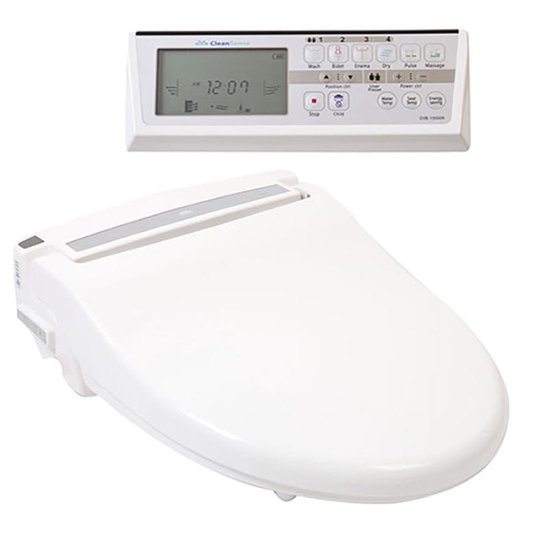 Clean Sense 1500 Bidet Toilet Seat with side-panel control, white, fits 1- and 2-piece toilets, energy efficient, instant warm water heating.