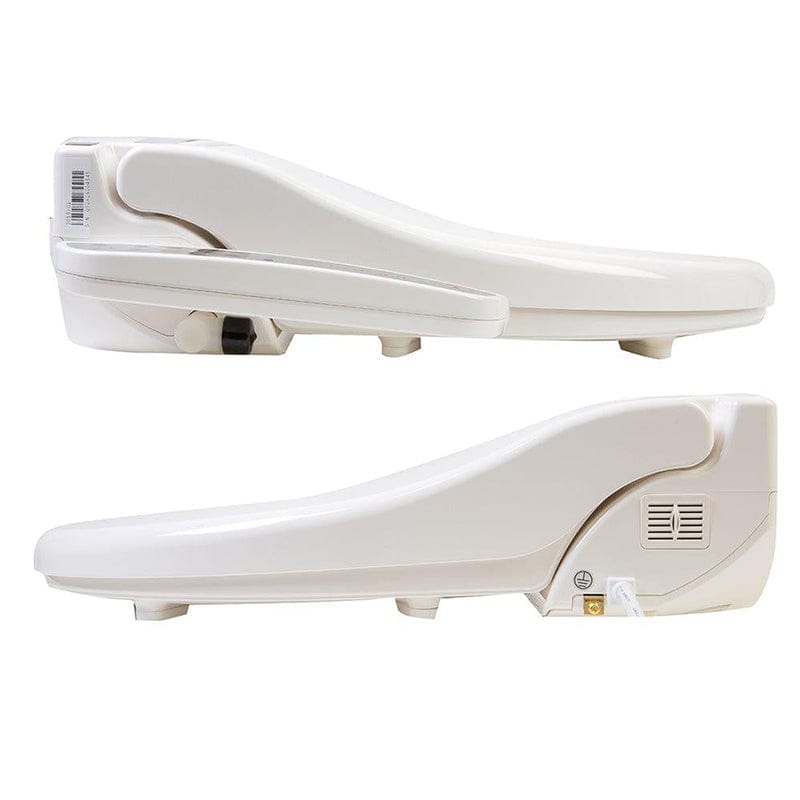 Side view of Clean Sense 1500 Bidet Toilet Seat with on-demand water heating and control panel, available in white, fits 1- and 2-piece toilets.