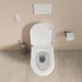 Duravit SensoWash D-Neo Bidet Seat - A white wall-mounted toilet with the lid open, shown in a bathroom setting with a beige tiled floor, beige wall.
