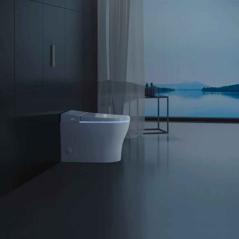 Duravit SensoWash u Smart Bidet Toilet - installed in a dim bathroom with night light visible coming from the toilet