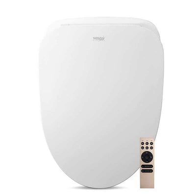 Eco Nova Bidet Toilet Seat with remote, featuring ultra-thin design, heated seat, and self-cleaning nozzle for luxury bathroom upgrade