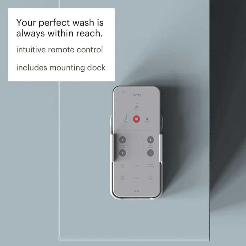 Wireless remote control for Brondell Swash Bidet Toilet Seat BL97 with mounting dock.