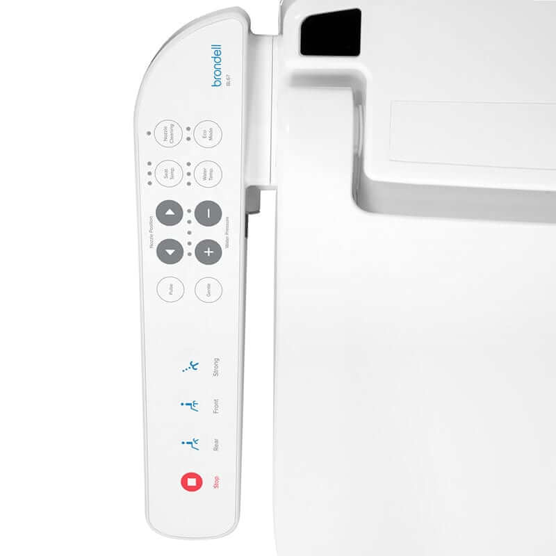 Control panel of Brondell Swash Select Bidet Toilet Seat BL67 with adjustable settings.