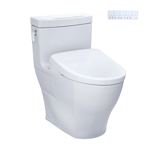 TOTO Aimes Washlet + S7 One-Piece - White toilet with a white background