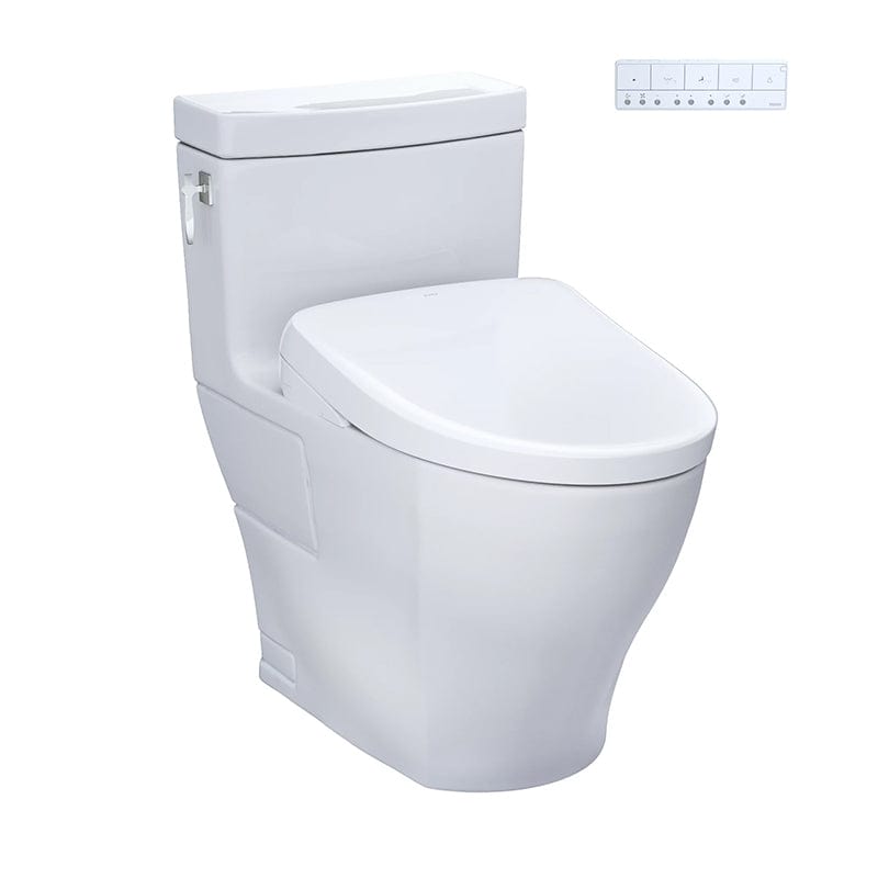 TOTO Aimes Washlet S7A One-Piece 1.28 GPF toilet with integrated bidet and control panel for advanced functionality