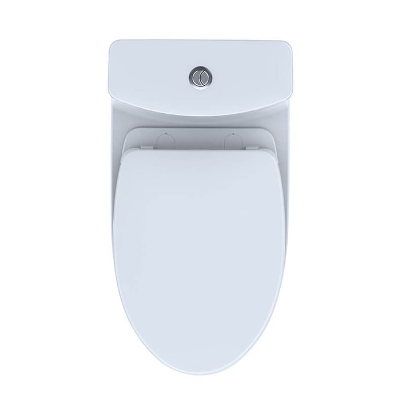 Top view of TOTO Aquia IV One-Piece Toilet, 1.28 GPF & 0.9 GPF, modern design with dual-flush system.