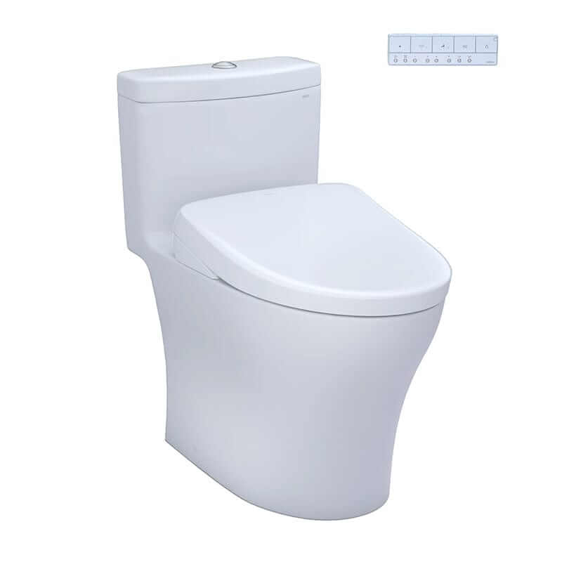 TOTO Aquia IV Washlet+ S7A One-Piece - White toilet with a control panel on a white background
