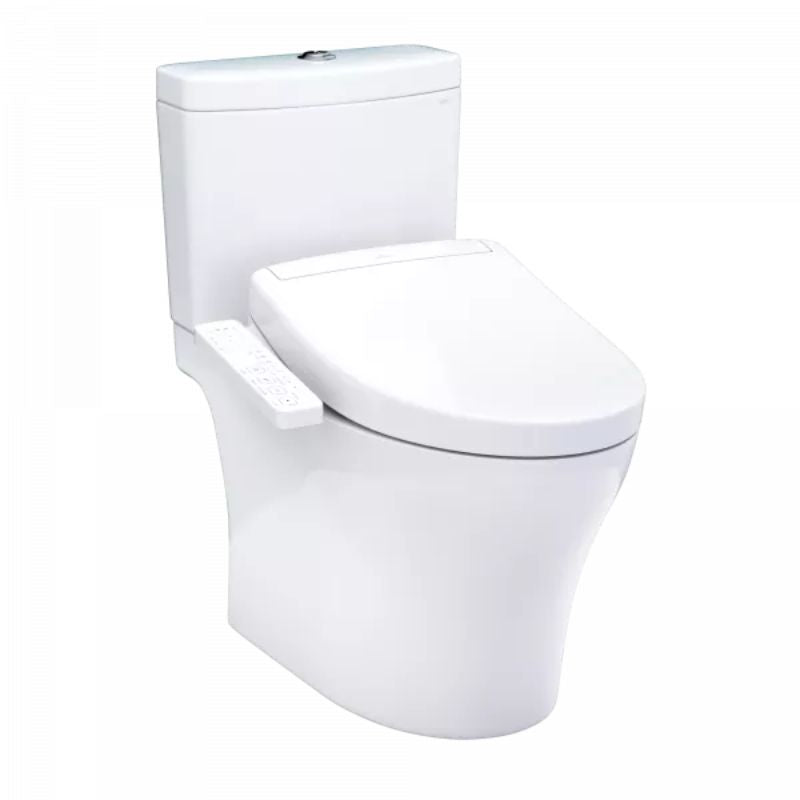 TOTO Aquia IV WASHLET+ S2 Two-Piece Toilet Universal Height - White toilet with closed lid
