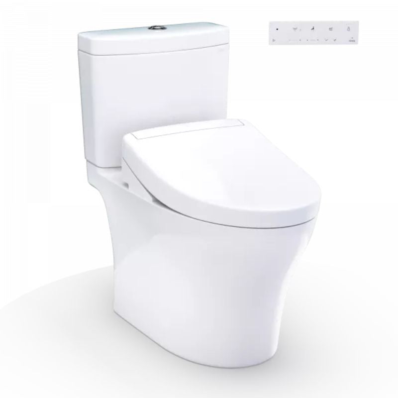 TOTO Aquia IV WASHLET+ S5 Two-Piece Toilet - Universal Height - White toilet with closed lid on a white background