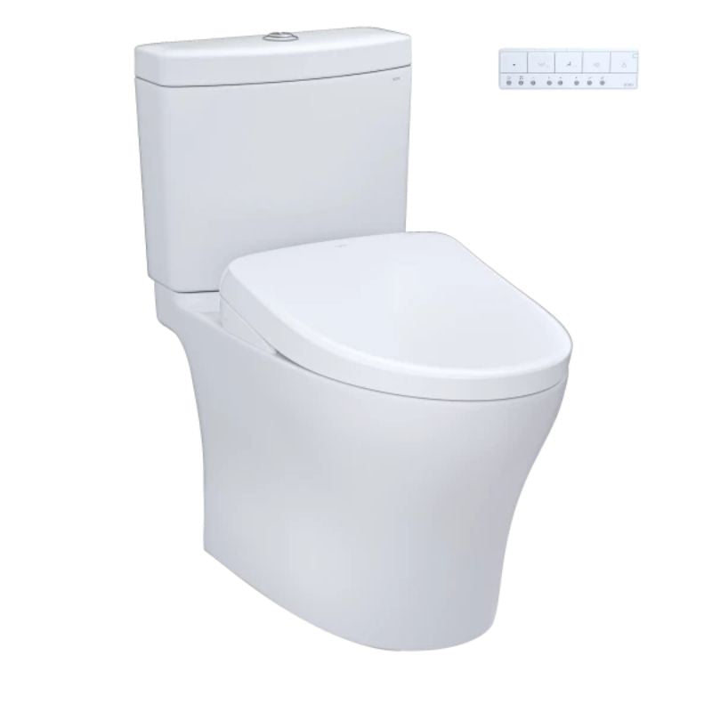 TOTO Aquia IV Washlet+ S7 Two-Piece - 1.28 GPF & 0.9 GPF - White toilet with a white background