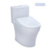 TOTO Aquia IV Washlet+ S7A one-piece toilet with remote shown, features dual flush 1.28 and 0.9 GPF.