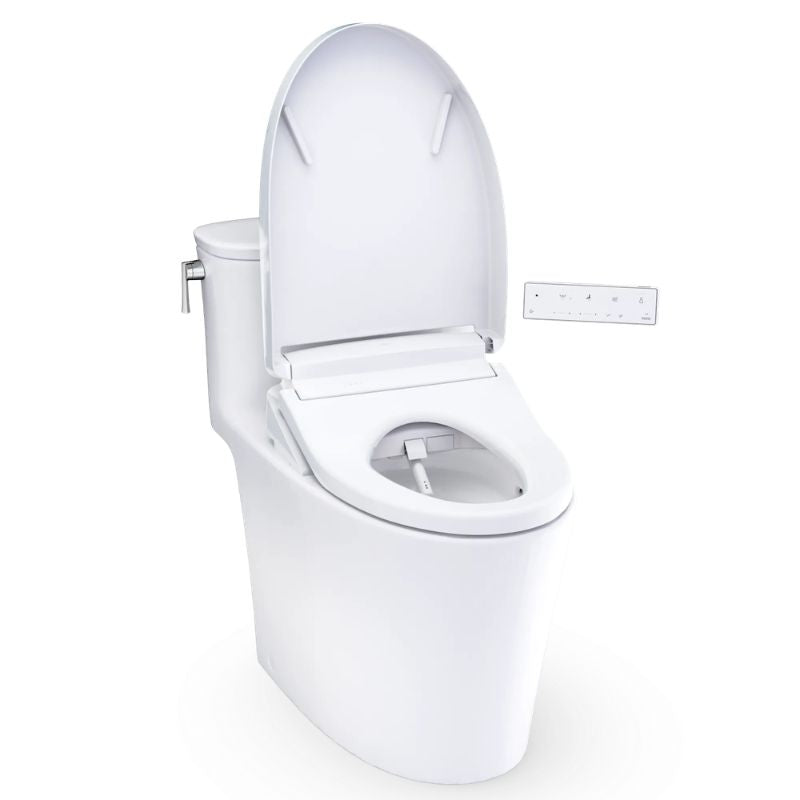 TOTO  Aurora 1G WASHLET+ One-Piece Toilet - 1.0 GPF - White toilet with open lid on a white background
