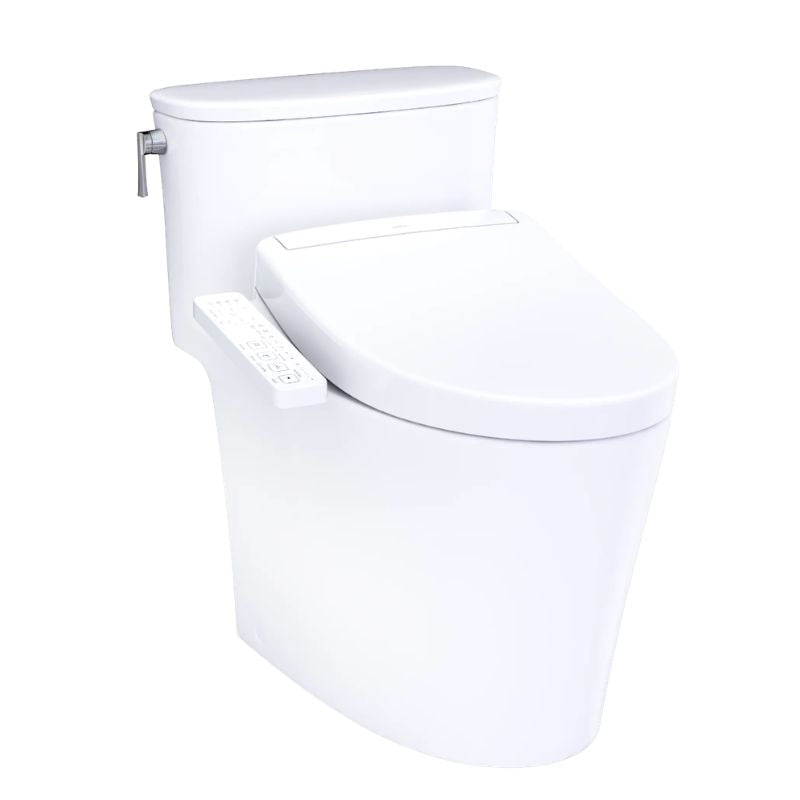 TOTO  Aurora 1G WASHLET+ S2 One-Piece Toilet - 1.0 GPF - White toilet with seat cover on a white background