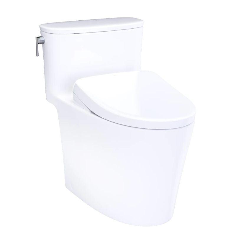 TOTO  Aurora 1G WASHLET+ S7 One-Piece Toilet - 1.0 GPF - White toilet with closed lid on a white background