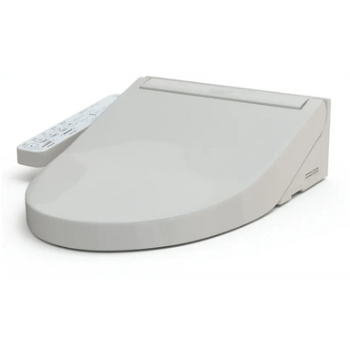 TOTO Washlet C2 bidet toilet seat in elongated shape, Sedona Beige color, featuring advanced control panel for comfort.