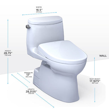 TOTO Carlyle II Washlet + S7 One-Piece Toilet with Dimensions 1.28 GPF