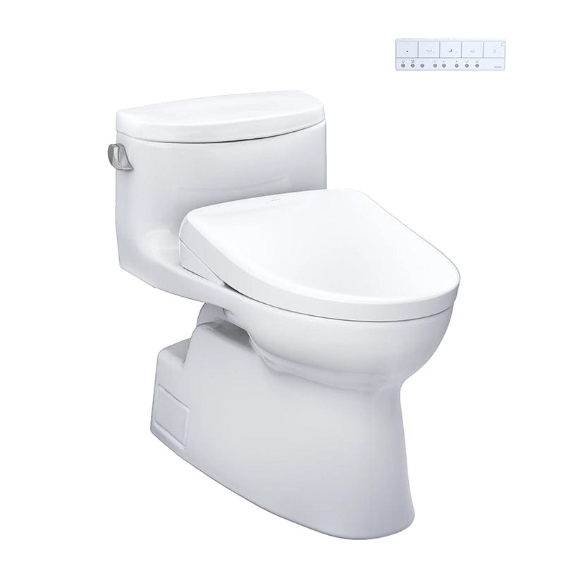 TOTO Carolina II Washlet+ S7 one-piece toilet with remote control and 1.28 GPF design.