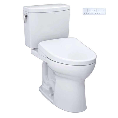 TOTO Drake II 1G Washlet + S7 Two-Piece - White toilet with control panel on a white background