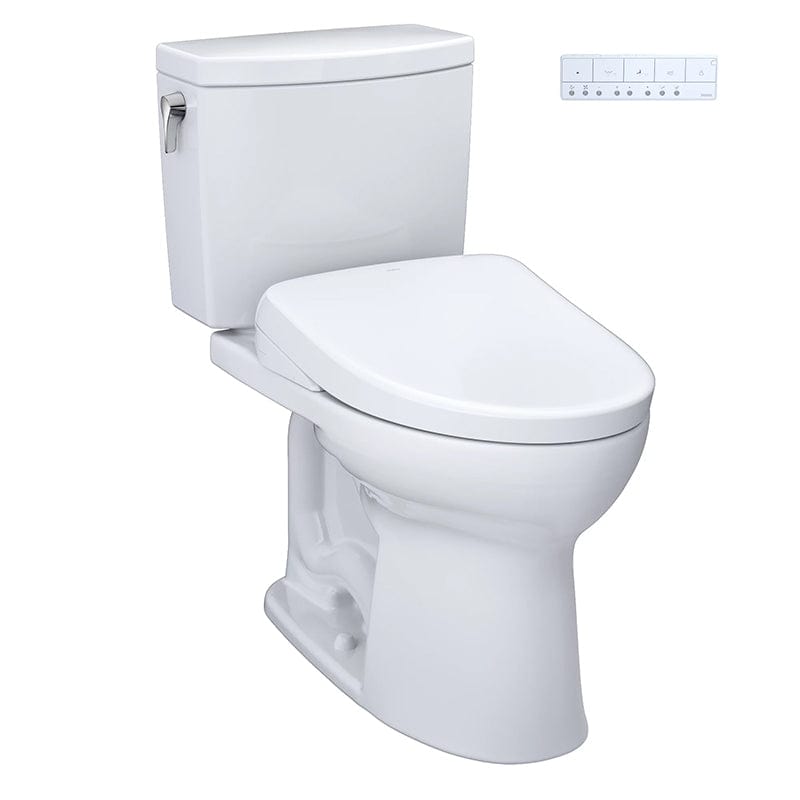 TOTO Drake II Washlet S7 Two-Piece 1.0 GPF toilet with attached bidet and remote control.