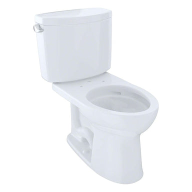 TOTO Drake II CST454CEFG#01 Two-Piece Toilet, 1.28 GPF, Elongated Bowl, white, no seat, side view.