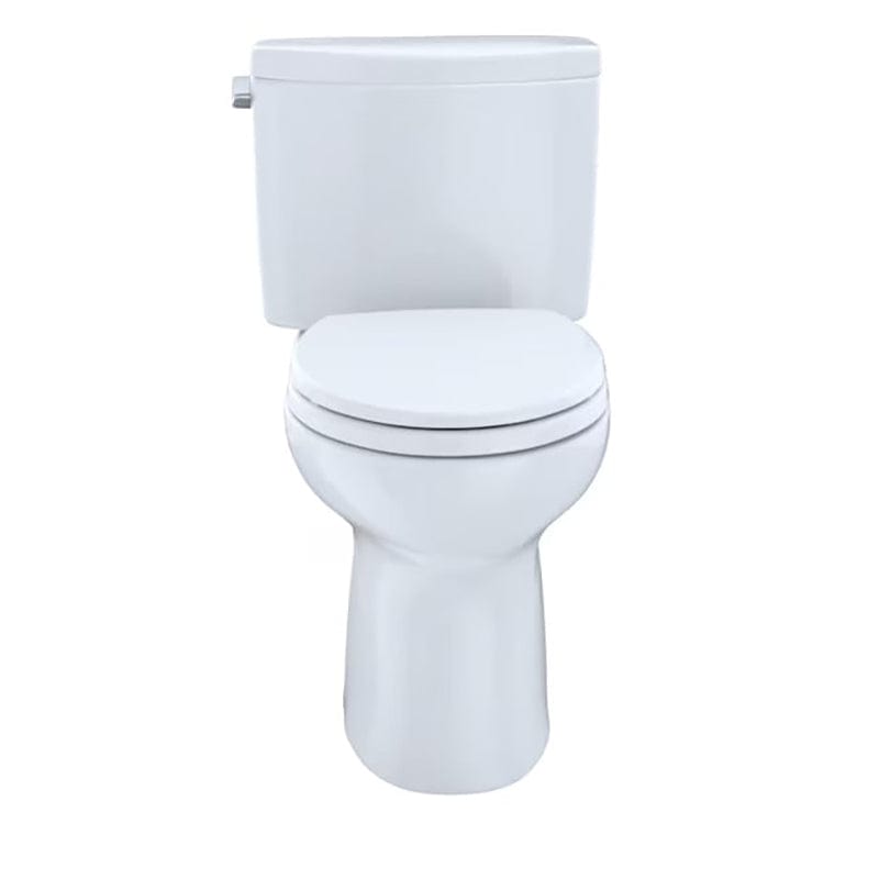 TOTO Drake II Two-Piece Round 1.28 GPF toilet in white, shown without seat. Efficient water-saving design ideal for modern bathrooms.