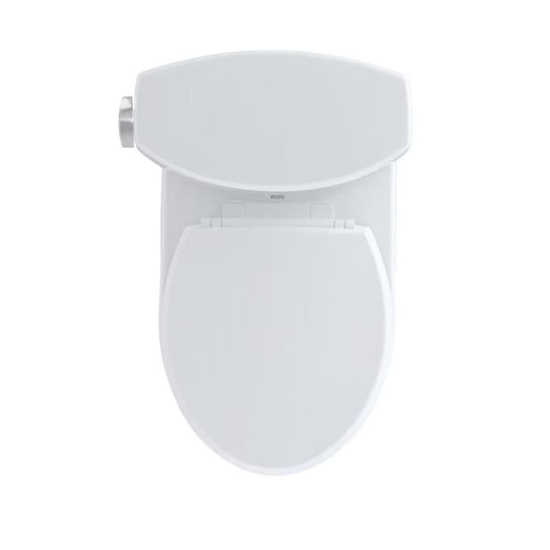 TOTO Drake II Two-Piece Round 1.28 GPF toilet shown top view, no seat included