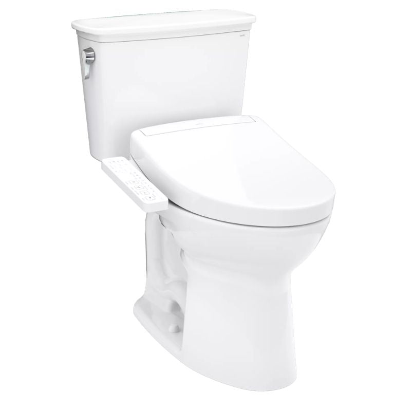 TOTO Drake Transitional WASHLET+ S2 Two-Piece Toilet - 1.28 GPF - Universal Height - White toilet on a white background