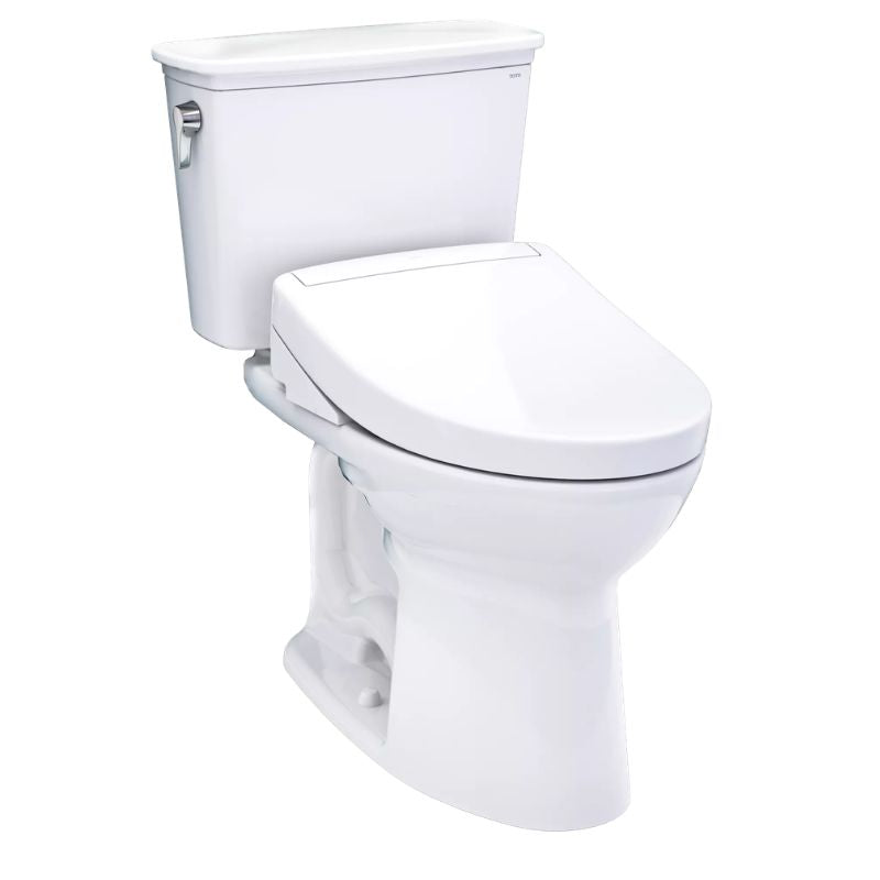 TOTO Drake Transitional WASHLET+ S5 Two-Piece Toilet - 1.28 GPF - Universal Height - White toilet on a white background