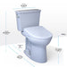 TOTO Drake Transitional Washlet + S7 Two-Piece Toilet with dimensions highlighting universal height and modern design features