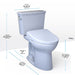 TOTO Drake Transitional Washlet + S7A two-piece toilet with dimensions and universal height design.