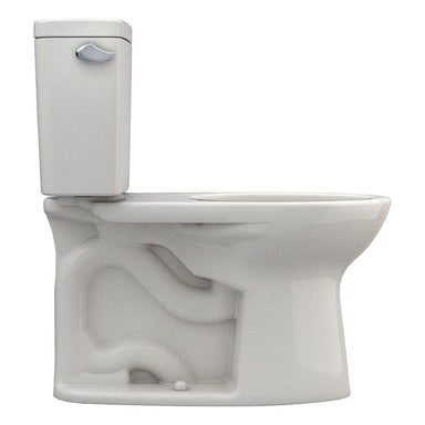 TOTO Drake two-piece elongated toilet in Sedona Beige, universal height, water-efficient 1.28 GPF, side view.