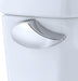 TOTO Drake Two Piece Toilet Elongated - Seat Included - Close-up of a white toilet with a silver handle on a white background