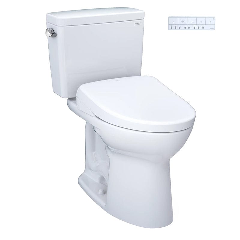 TOTO Drake Washlet+ S7 Two-Piece 1.28 GPF Universal Height toilet with modern design and control panel.