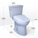 TOTO Drake Transitional Washlet + S7 Two-Piece Toilet with dimensions highlighting universal height and modern design features