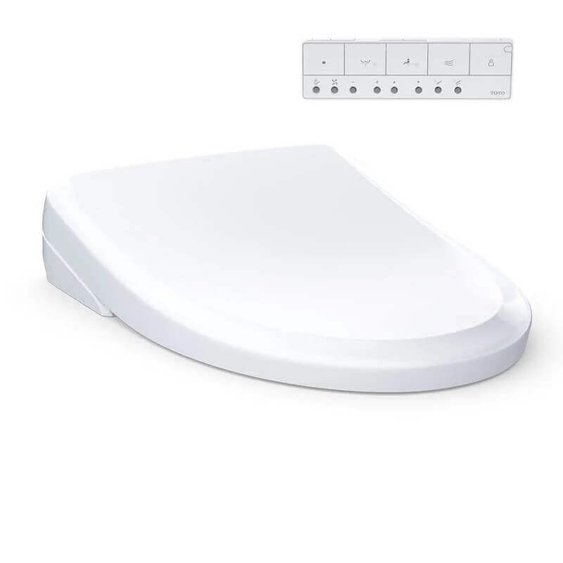 TOTO Washlet S7A Bidet Seat - White electronic toilet seat with control panel on a white background